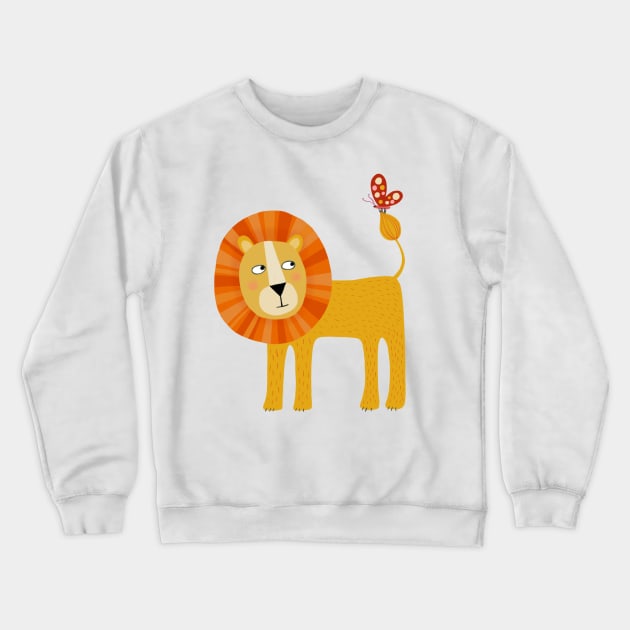 Lion Looking at a Butterfly Crewneck Sweatshirt by NicSquirrell